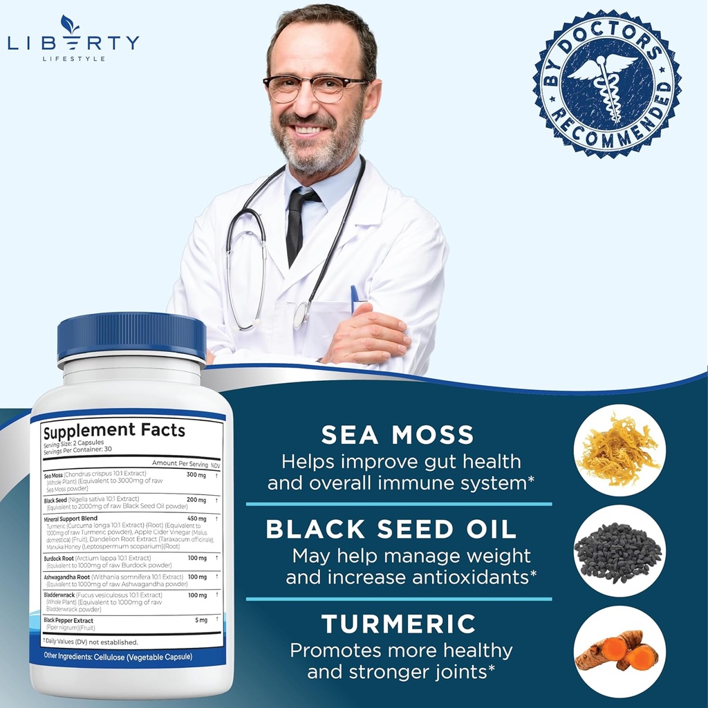 Sea Moss Black Seed Oil Ashwagandha Turmeric Bladderwrack Burdock - with Manuka, Honey Dandelion, ACV Black Pepper Gluten Free - 2-Pack 4