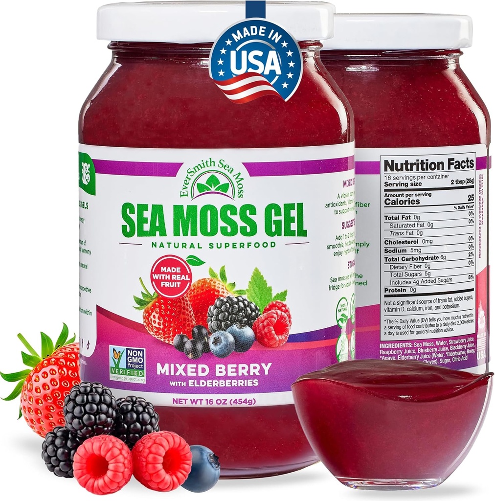 Wildcrafted Irish Sea Moss Gel | Made in USA | Rich in Vitamins & Minerals | Sea Moss Gel Raw | Nutritional Supplement | Mixed Berry (16 oz) 2