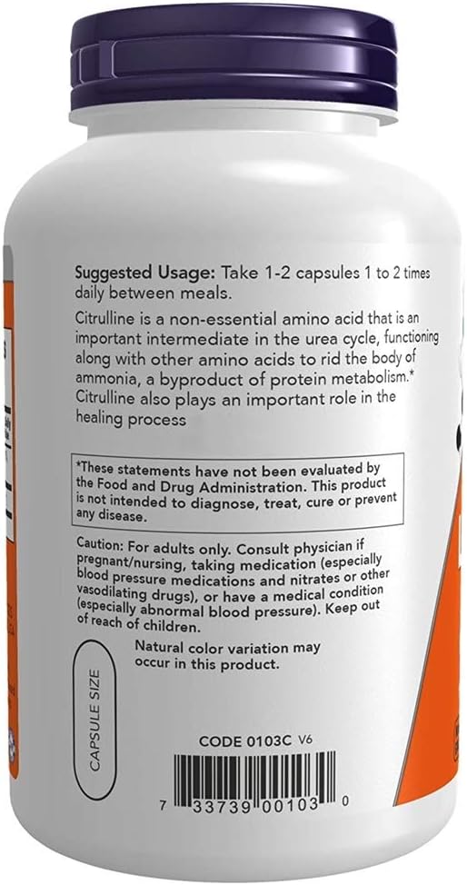 Now Foods L-Citrulline 750 mg - 180 Capsules 4