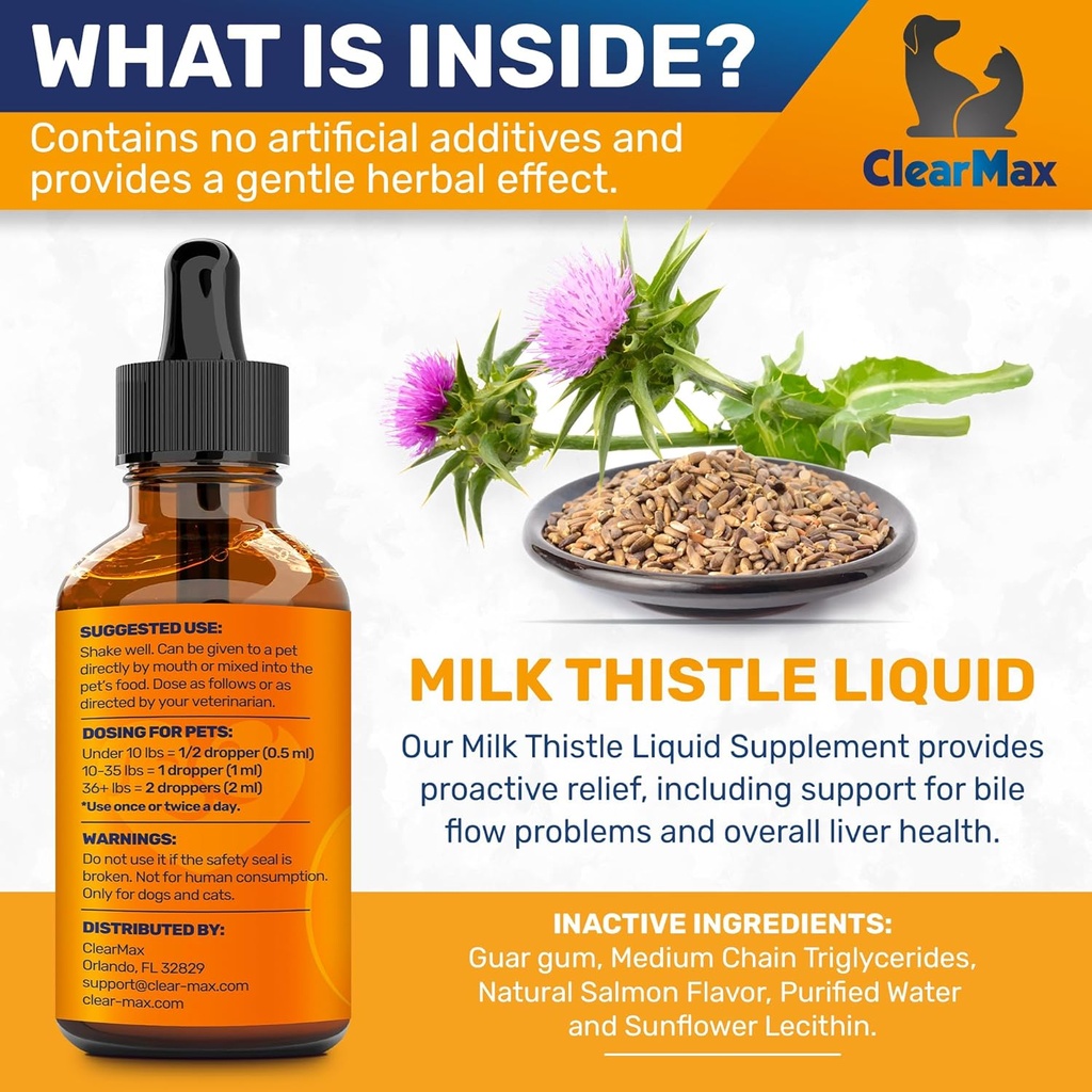 Milk Thistle for Dogs & Cats – Liver Support for Dogs & Cats – Kidney Support – 2Oz 3