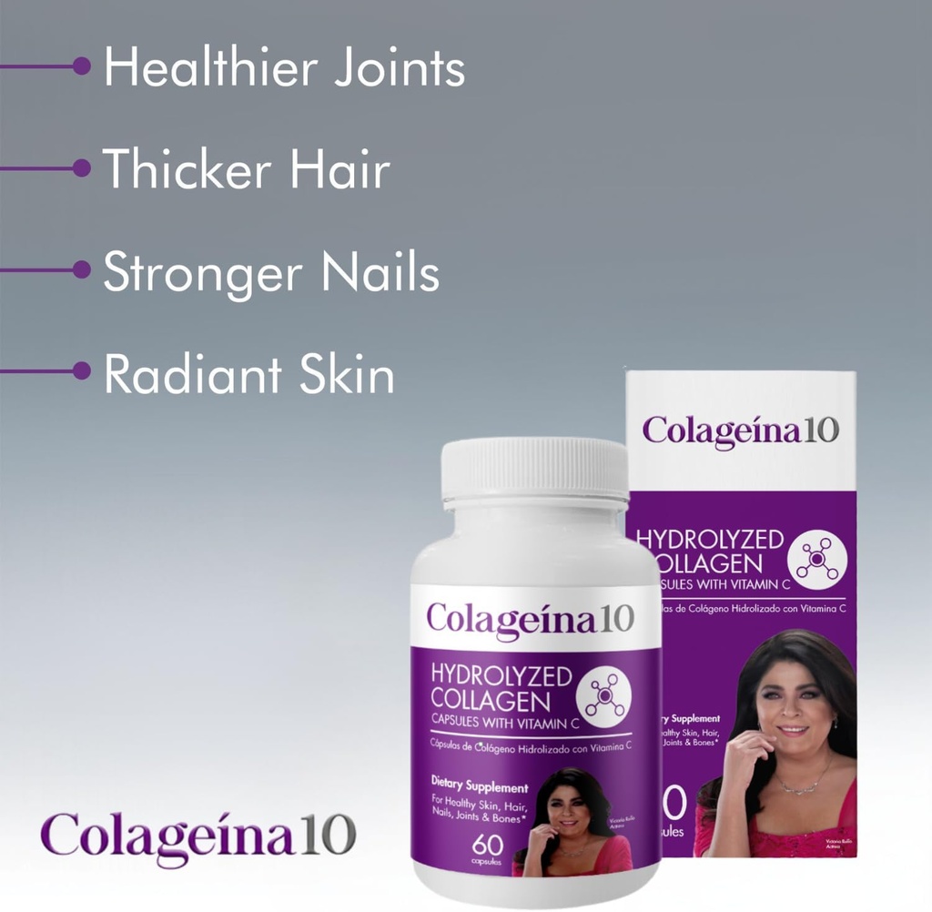 Colageina 10 Hydrolyzed Collagen Capsules with Vitamin C - Anti-Aging Dietary Supplement for Healthy Skin, Hair, Nails, Joints, and Bones - 60 Count 5