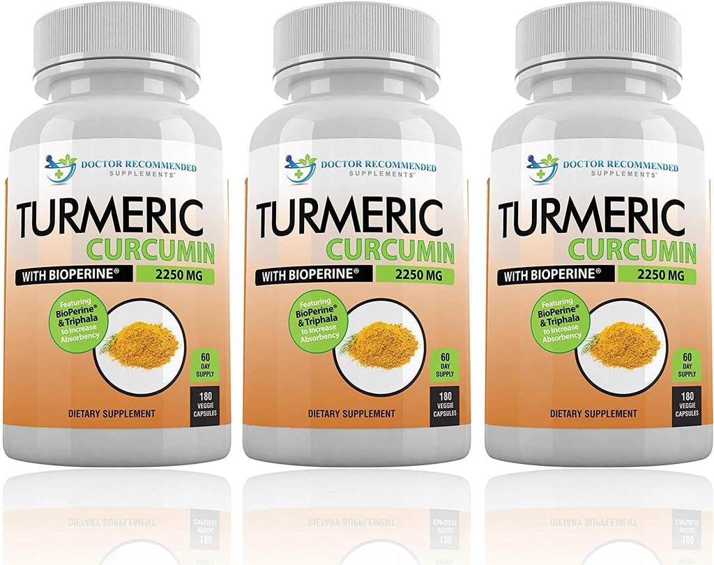 Turmeric Curcumin with Bioperine and Triphala - 2250mg/d - 540 Veggie Capsules with Black Pepper Extract -Turmeric Supplement 2