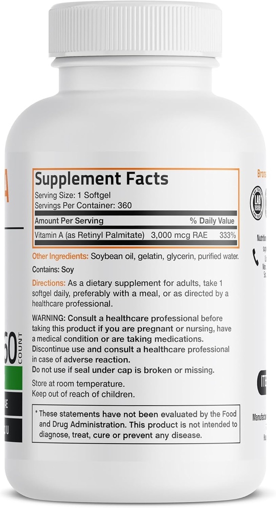 Bronson Vitamin A 10,000 IU Premium Non-GMO Formula Supports Healthy Vision & Immune System and Healthy Growth & Reproduction, 360 Softgels 3