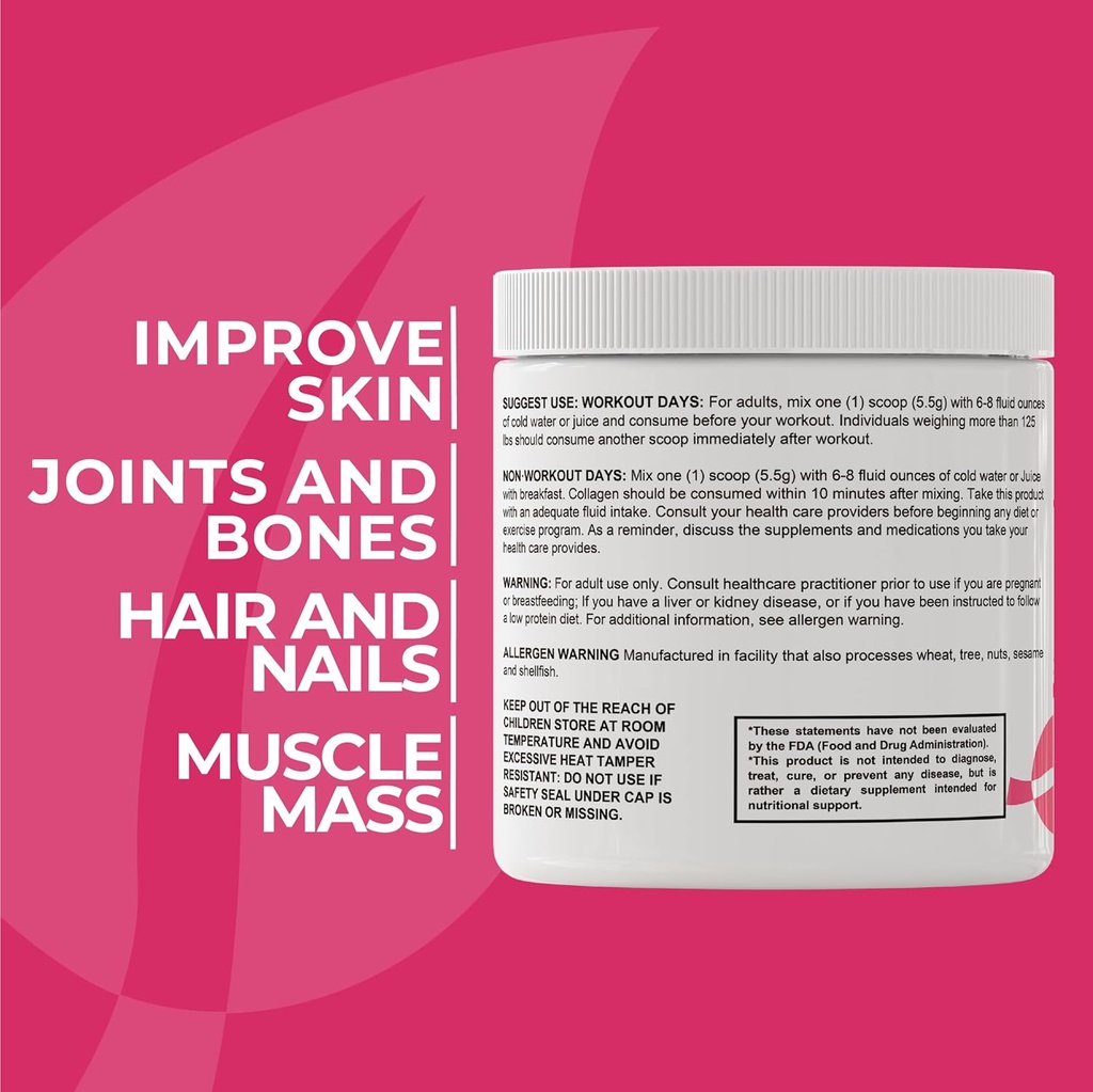 Hallusa Natural Hydrolyzed Collagen Peptides Powder 1000mg with Vitamin C | BlackBerry & Blueberry Flavor | 4g Collagen per Serving | Healthy Hair, Skin, Nails, Bone & Joint Support 4