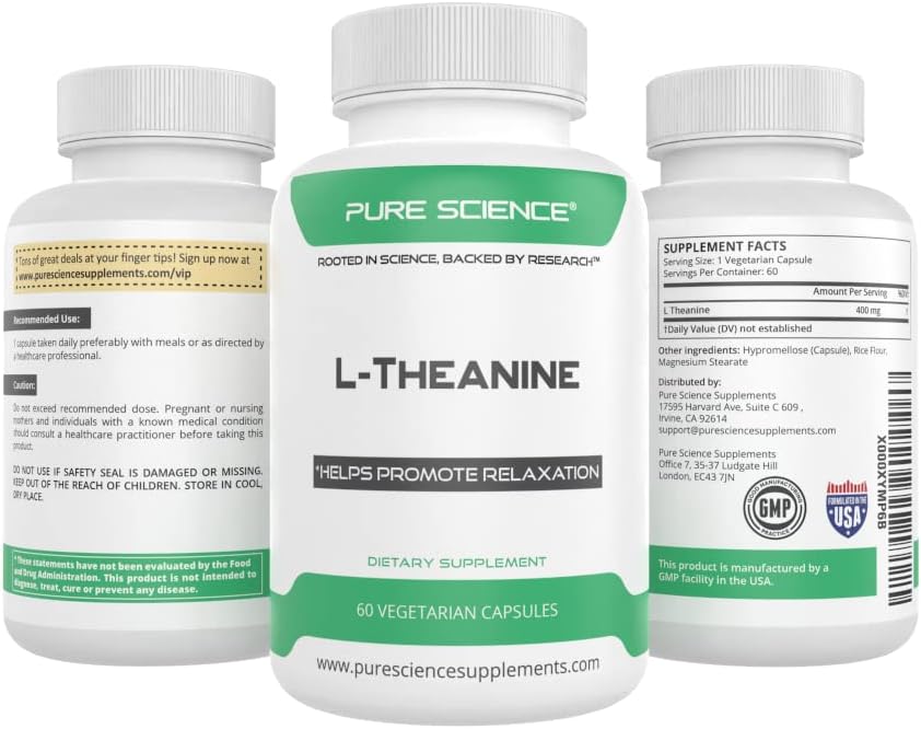 Pure Science L-Theanine Supplement 400mg - Promotes Relaxation & Healthy Stress Management - 60 Vegetarian Capsules 3