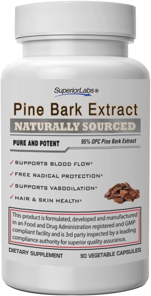 Superior Labs Pine Bark Extract 200 mg – 95% OPC French Maritime Bark, Pure Non-GMO Formula for Healthy Circulation & Blood Flow, Heart, Skin & Hair Support, Free-Radical Defense, 90 Veg Caps 2