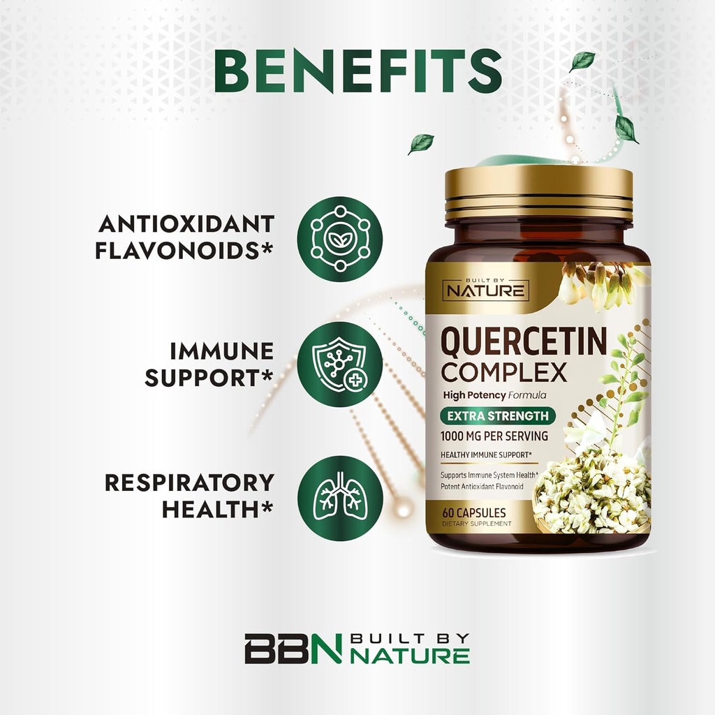 Built by Nature Quercetin 1000mg – High Potency Quercetin Dihydrate Antioxidant Flavonoid – Immune, Respiratory and Allergy Support - Non-GMO, Gluten-Free - 60 Veggie Capsules 5