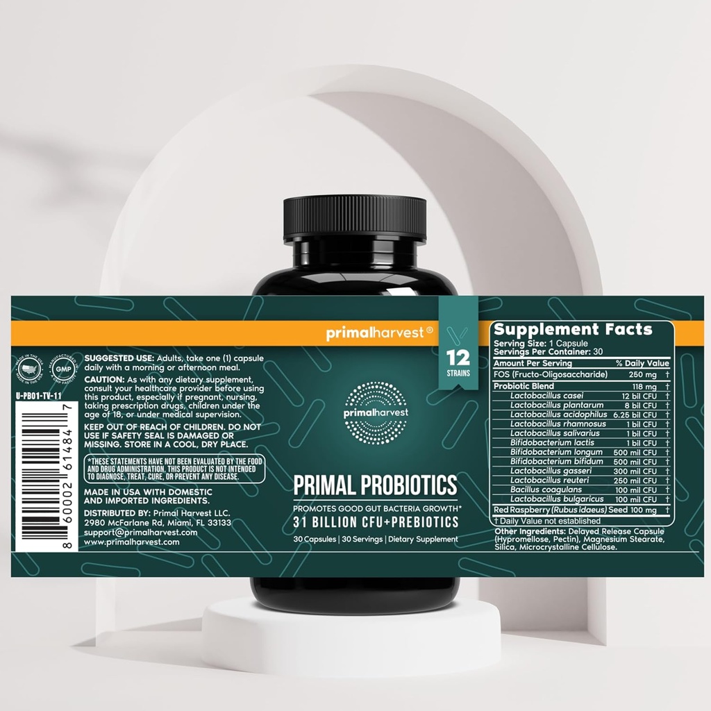 Primal Harvest Probiotics & Multi Collagen Supplements for Women and Men Pre and Probiotics with 31 Billion CFU and Collagen Peptides Pills Bundle 5