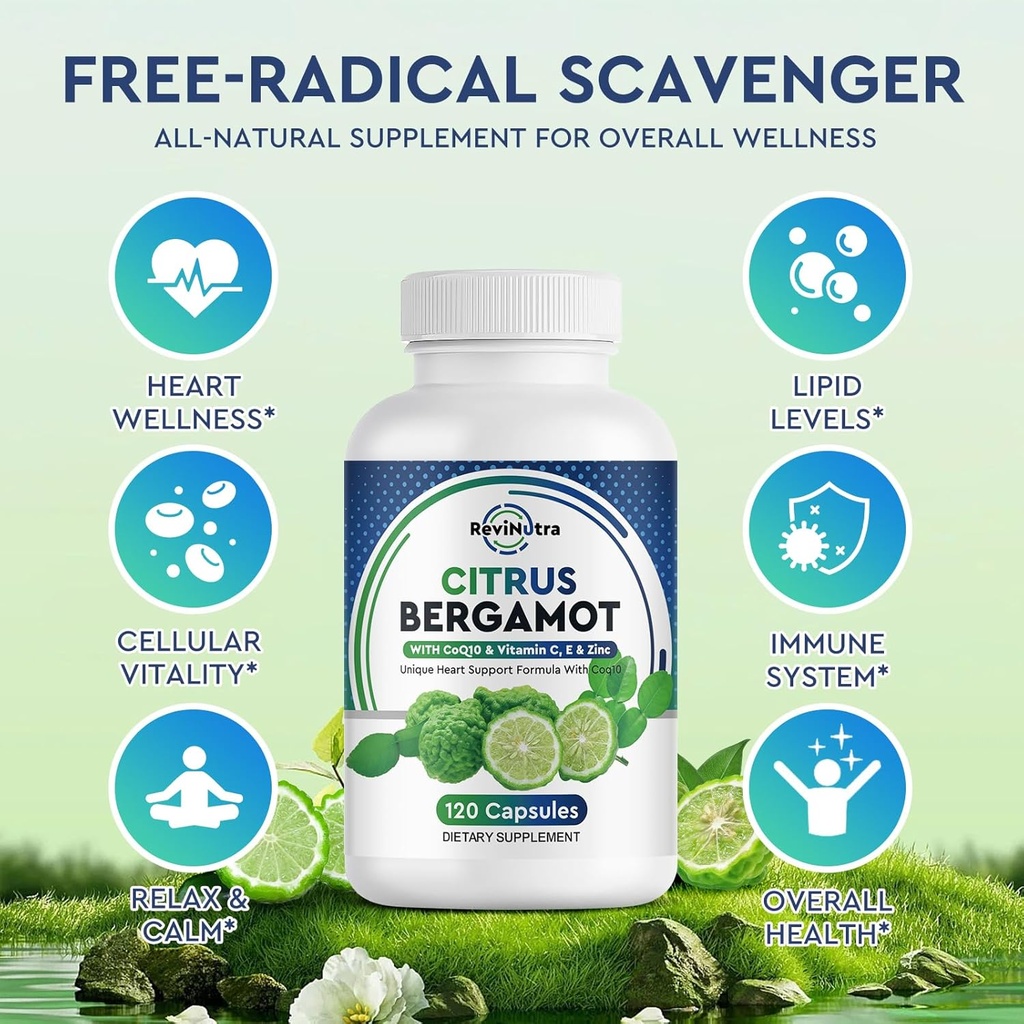 Organic Citrus Bergamot Extract Capsules - 120 caps Citrus Bergamot Supplement - Enhanced with Coenzyme Q10 & Vitamin C, E & Zinc - for Heart, Immune System Support, Healthy Aging - Pure, Vegan Pills 6