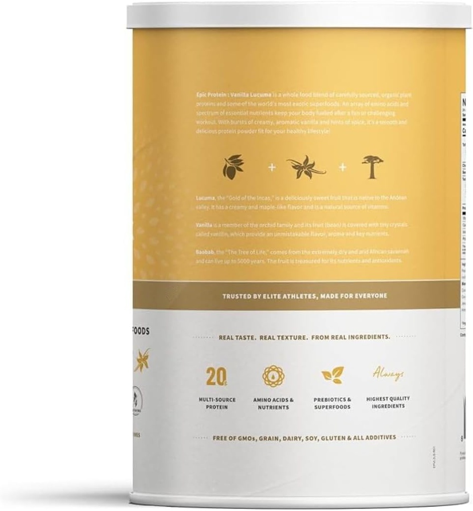 Sprout Living Epic Protein, Plant Based Protein & Superfoods Powder, Vanilla Lucuma Powder | 20 Grams Organic Protein Powder, Vegan, Non Dairy, Non-GMO, Gluten Free, Low Sugar (2 Pound, 24 Servings) 5