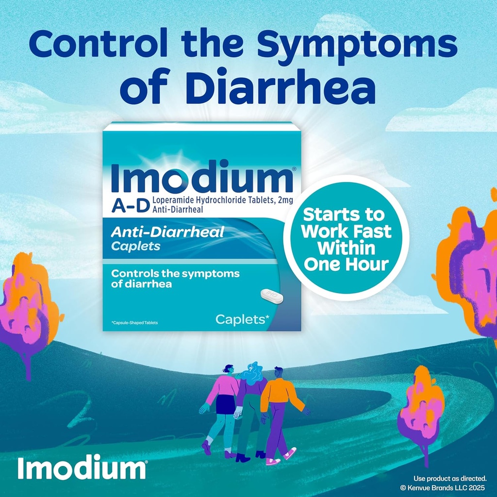 Imodium A-D Diarrhea Relief Caplets with Loperamide HCl, Anti-Diarrheal Medicine to Help Control Symptoms of Diarrhea Due to Acute, Traveler's Diarrhea, HSA/FSA Eligible, 24 ct 3