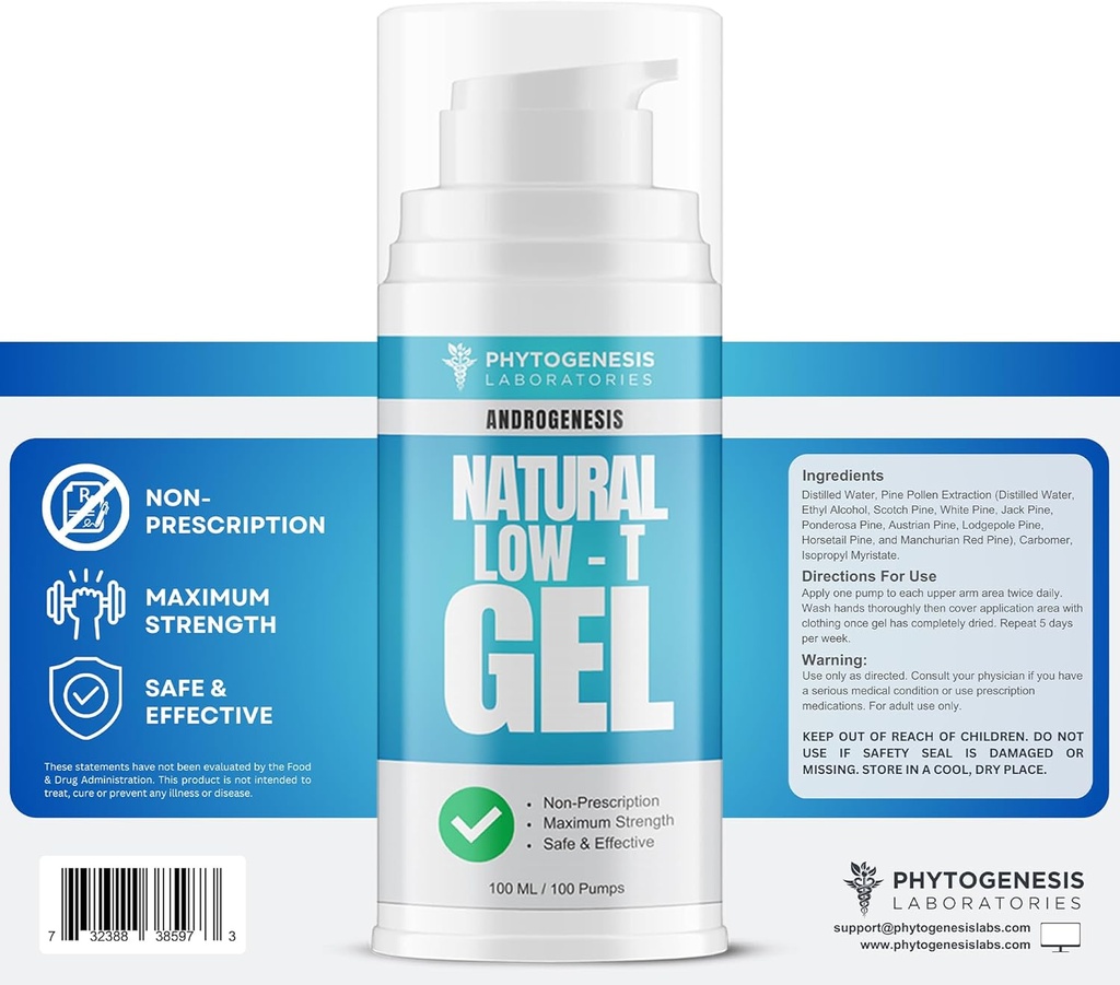 Natural Low-T Support Gel - T Booster for Men - Muscle Recovery, Energy Booster, Healthy Aging 6