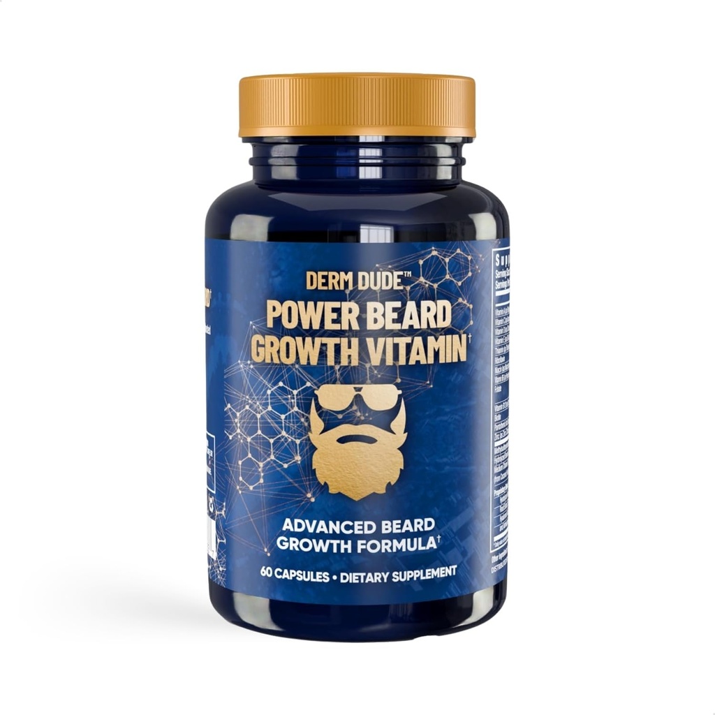 Derm Dude Power Beard Growth Vitamins for Men | With Biotin 10K MCG, Zinc B12 Saw Palmetto & Keratin for Healthier Thicker Fuller & Stronger Facial Hair | Restore Hair Breakage & Thinning, 60 Capsules 2
