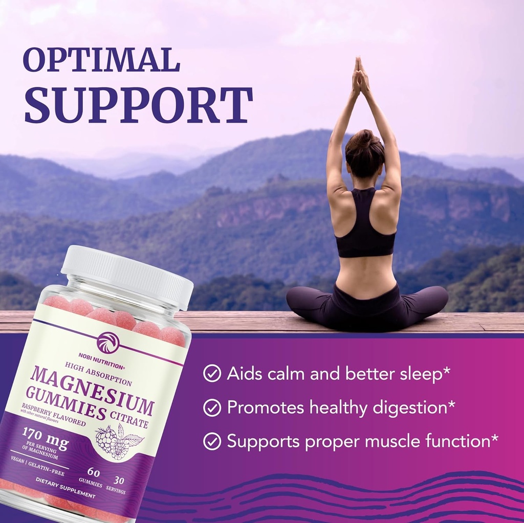 Magnesium Citrate Gummies | Extra Strength for Calm, Relaxation & Digestion | High Absorption Magnesium Gummies for Adults | Vegan, Non-GMO | Raspberry Flavor Mag Gummy | 60 Ct, 1 Month Supply 4