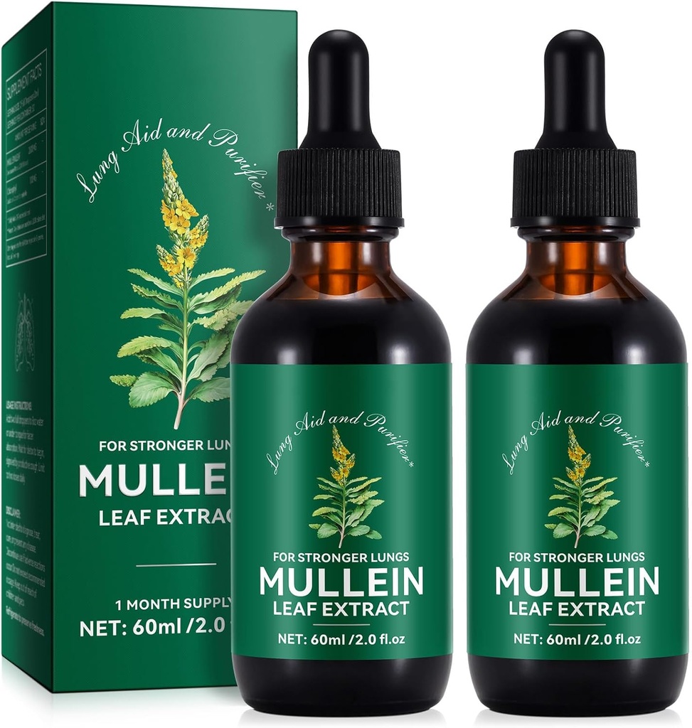 Mullein Drops for Lungs 4 Fl Oz - Mullein Leaf Extract for Lungs with Chlorophyll - Natural Herbal Supplement for Lung Cleanse, Respiratory Support, Boosts Immunity, Digestive Wellness 2