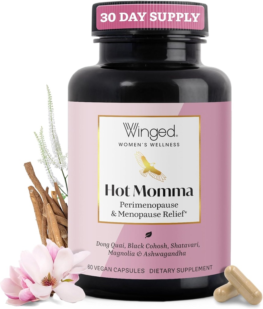 Winged Wellness Hot Momma Menopause Supplements for Women - Hormone-Free Menopause Relief Support for Hot Flashes & Night Sweats with Chaste Tree Berry, Multivitamins & More - 60 Vegan Capsules 2