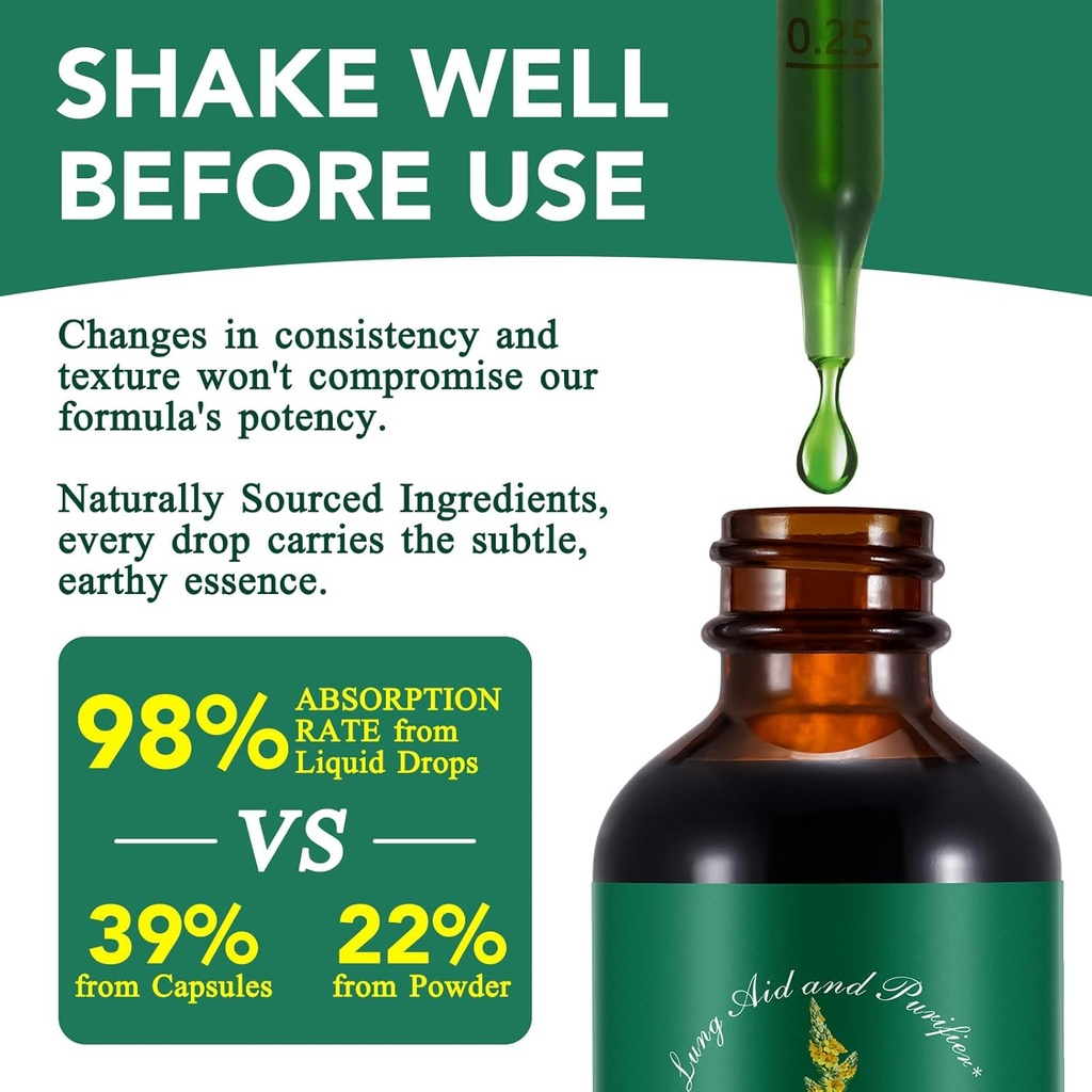 Mullein Drops for Lungs 4 Fl Oz - Mullein Leaf Extract for Lungs with Chlorophyll - Natural Herbal Supplement for Lung Cleanse, Respiratory Support, Boosts Immunity, Digestive Wellness 6