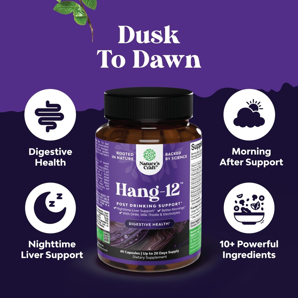 Nighttime Liver Detox & Hydration Pills - Pre and Post Drinking Recovery Liver Support Supplement for Better Mornings with DHM Dihydromyricetin Milk Thistle Extract and Electrolytes (60 Capsules) 5