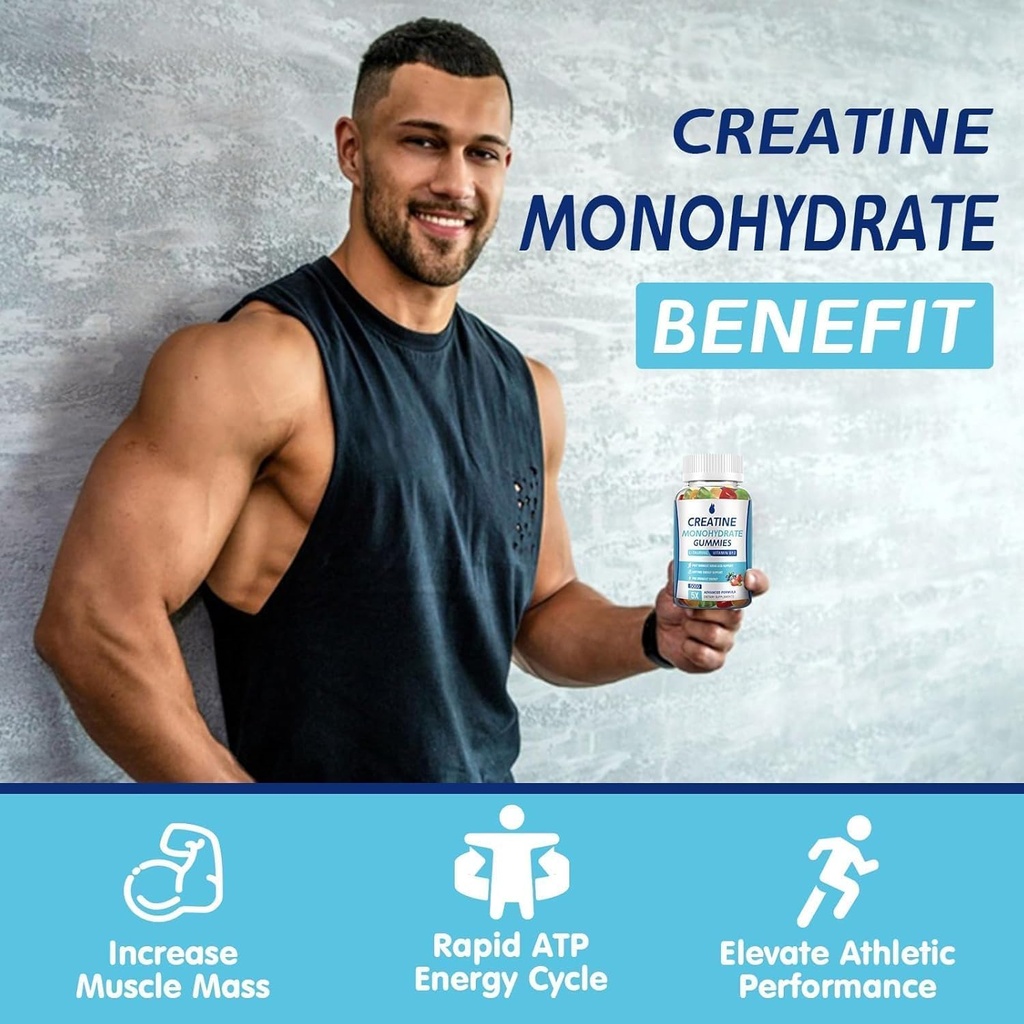 Creatine Monohydrate Gummies 5000mg Creatine for Women & Men 2 Packs, Creatine Monohydrate Chew for Boost Focus, Muscle Strength, 5g Creatine Monohydrate per Serving, Sugar Free, Vegan 6