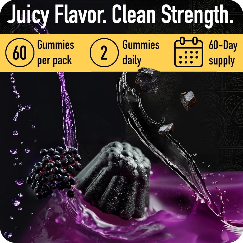 ad hoc 1100mg Gold Shilajit Gummies with Magnesium, Lions Mane, Rhodiola, Grape Seed - Himalayan Shilajit for Men Women, 85+ Trace Minerals & Fulvic Acid, Pure Shilajit for Energy Immune Support,60 Ct 4