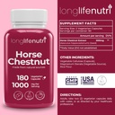 LongLifeNutri Horse Chestnut Extract 500mg - 180 Vegetarian Capsules, Organic Supplement for Daily Wellness & Circulation, 3-Month Supply, GMP Certified, Made in USA 3