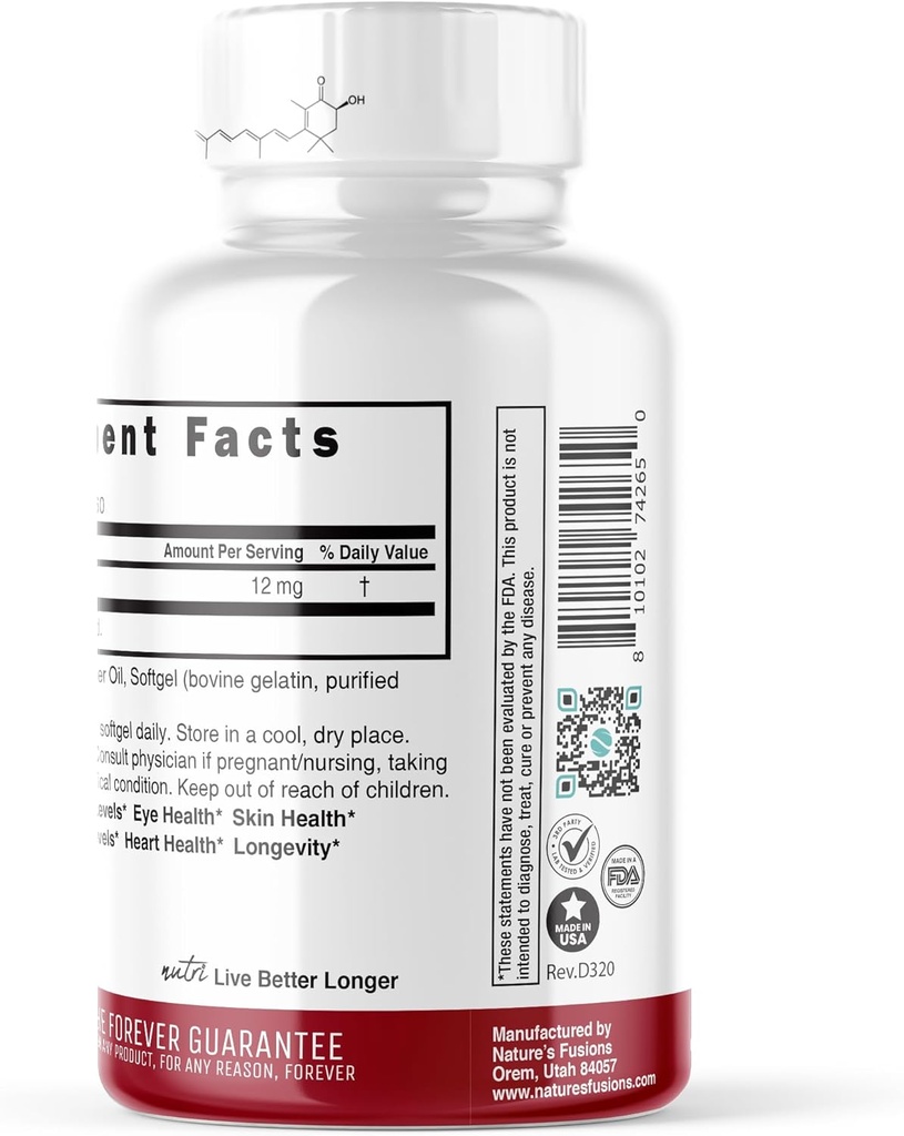 Nature's Fusions Nutri Astaxanthin 12mg Max Strength - Premium Supplements Grown in Hawaii - Powerful Antioxidant, Promotes Heart and Eye Health - 60 Softgels for Fast Absorption 4