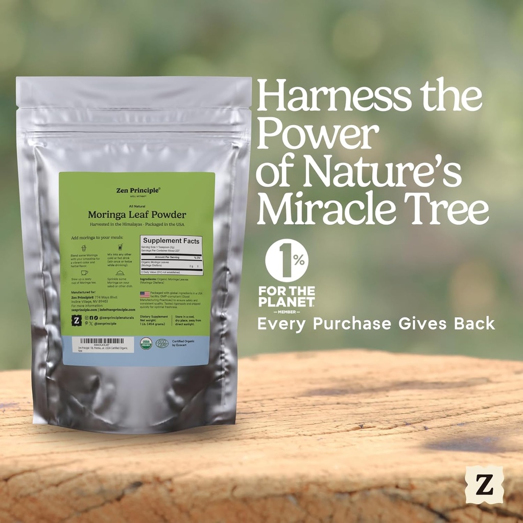 Zen Principle 1 lb. Premium Organic Moringa Oleifera Leaf Powder. USDA Certified Organic. 4