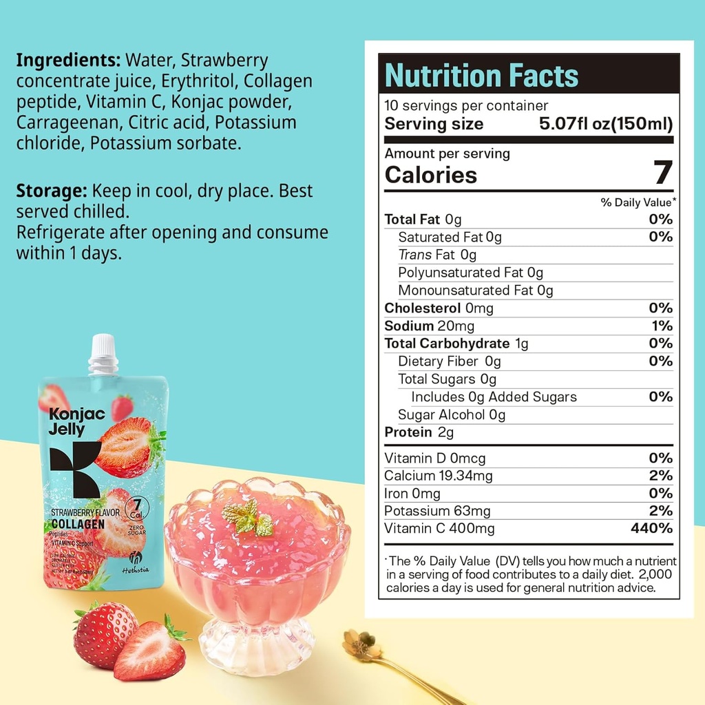 Hethstia Konjac Jelly Strawberry Flavor with Collagen Peptides 10 Packs and Konjac Angel Hair Gluten Free 12 Packs Low Calorie, Keto, Sugar Free, Healthy Food 6
