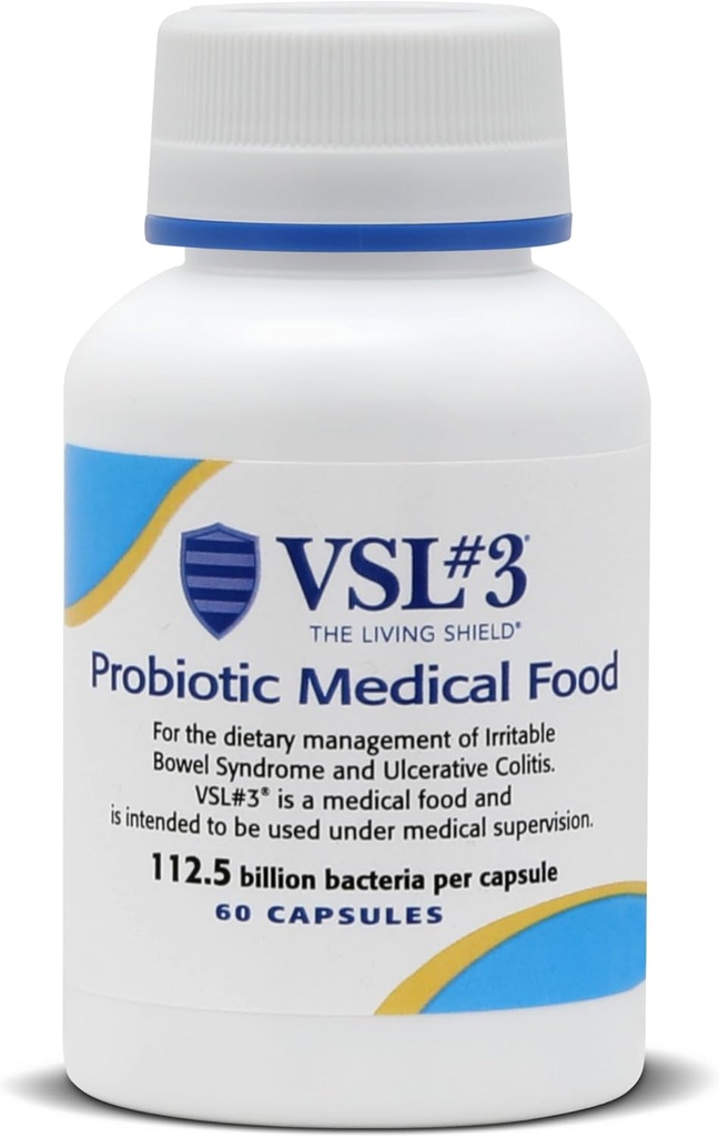 VSL #3® Probiotics for Digestive Health, IBS & UC Symptoms - 112.5B CFUs, High-Potency, Multi-Strain, Live, Refrigerated Probiotic, Medical Food for Gut Health Support in Men & Women, 60 Capsules 3