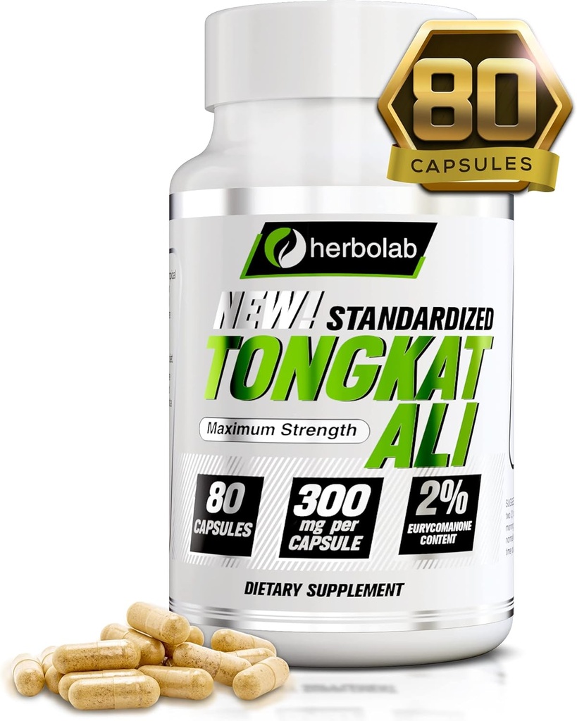 Herbolab Tongkat Ali For Men Root Supplement 200:1, Standardized to 2% Eurycomanone, 1200mg, 30 Day Supply, Longjack Tongkat Ali for Men, Eurycoma Longifolia Extract Powder Capsules, Malaysian Ginseng 2