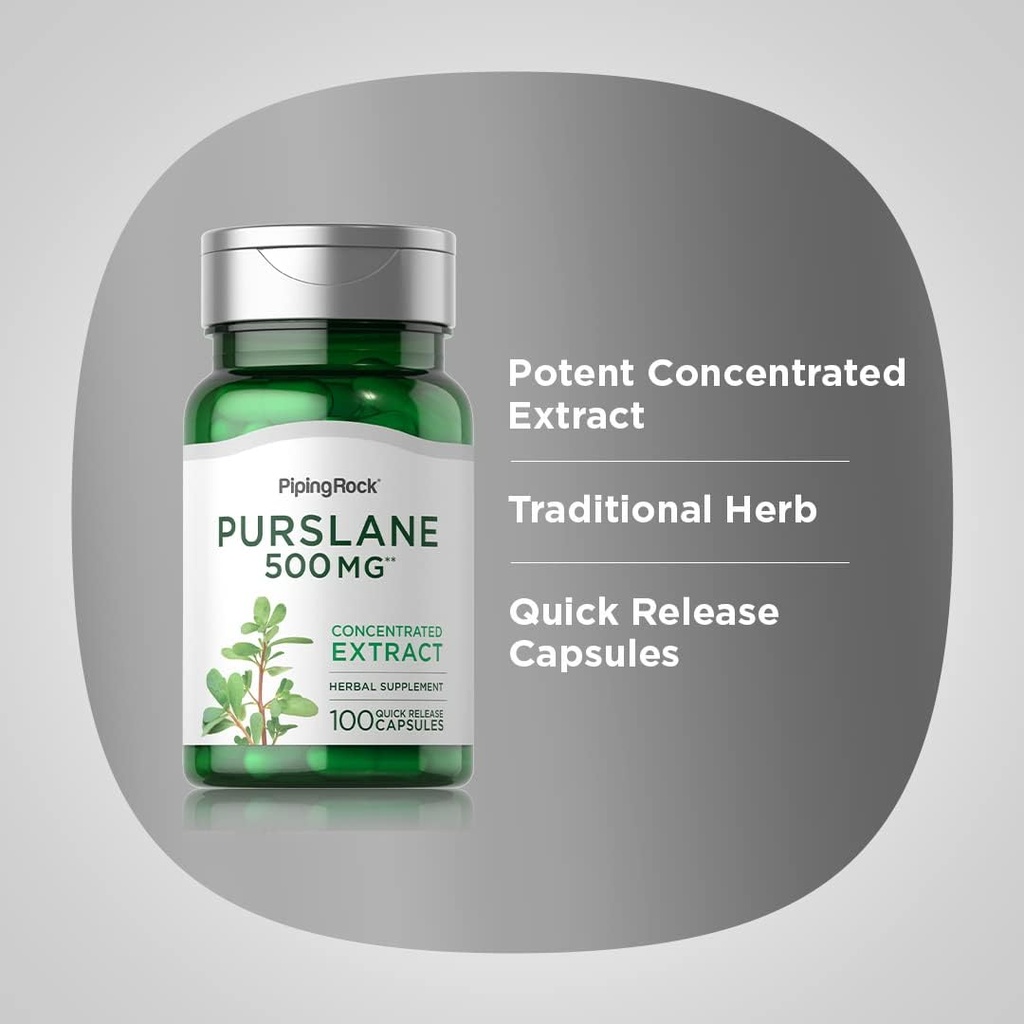 Piping Rock Purslane Leaf Supplement | 500mg | 100 Capsules | Plant Seed Extract | Portulaca Oleracea | Non-GMO, Gluten Free 5