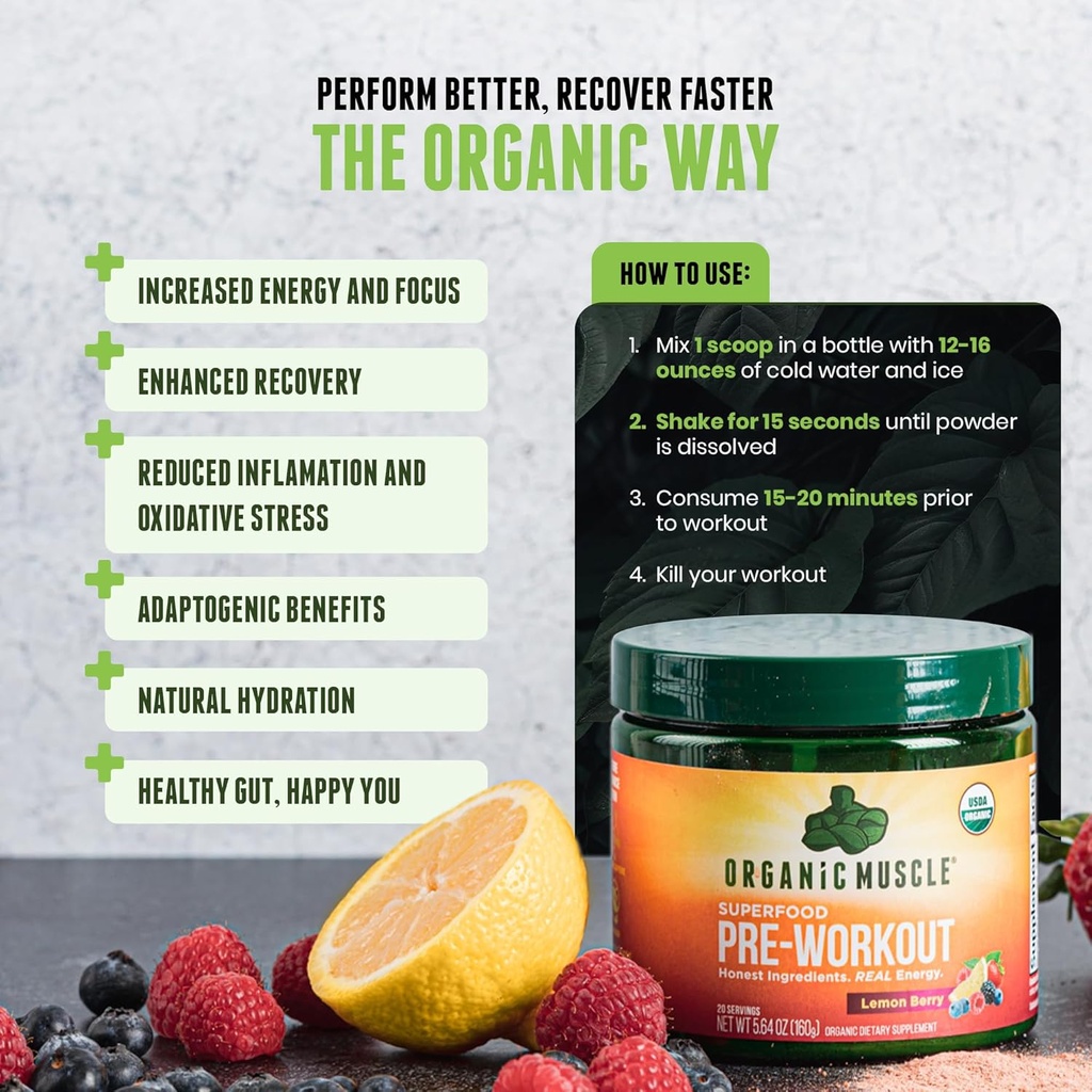 USDA Organic Pre-Workout Powder, Strawberry Mango | Clean Energy Without Jitters | Natural Performance Boost | No Artificial Sweeteners | 20 Superfoods | Low Caffeine, 20 Servings 4