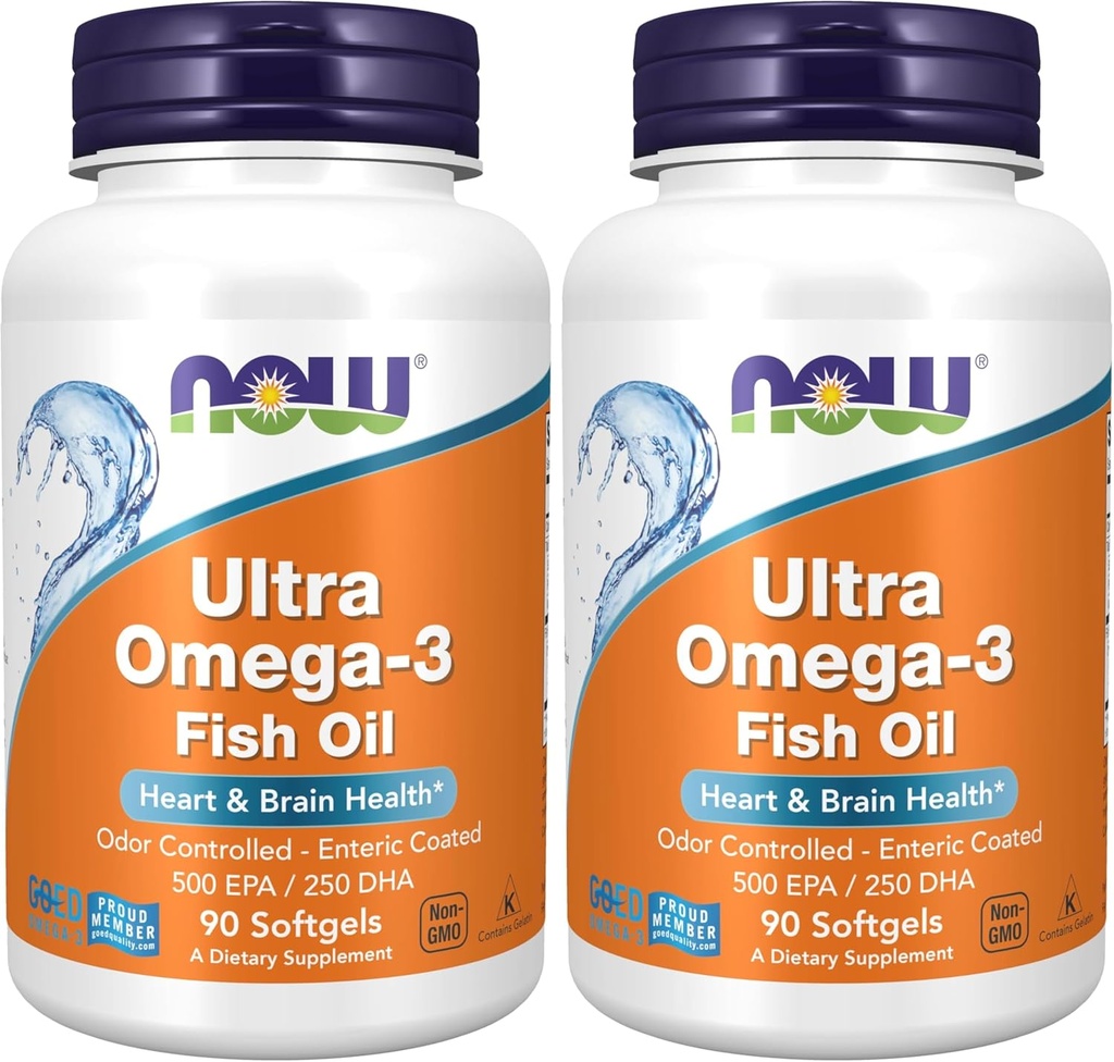 NOW Supplements, Ultra Omega-3 Molecularly Distilled and Enteric Coated, 90 Softgels (Pack of 2) 2
