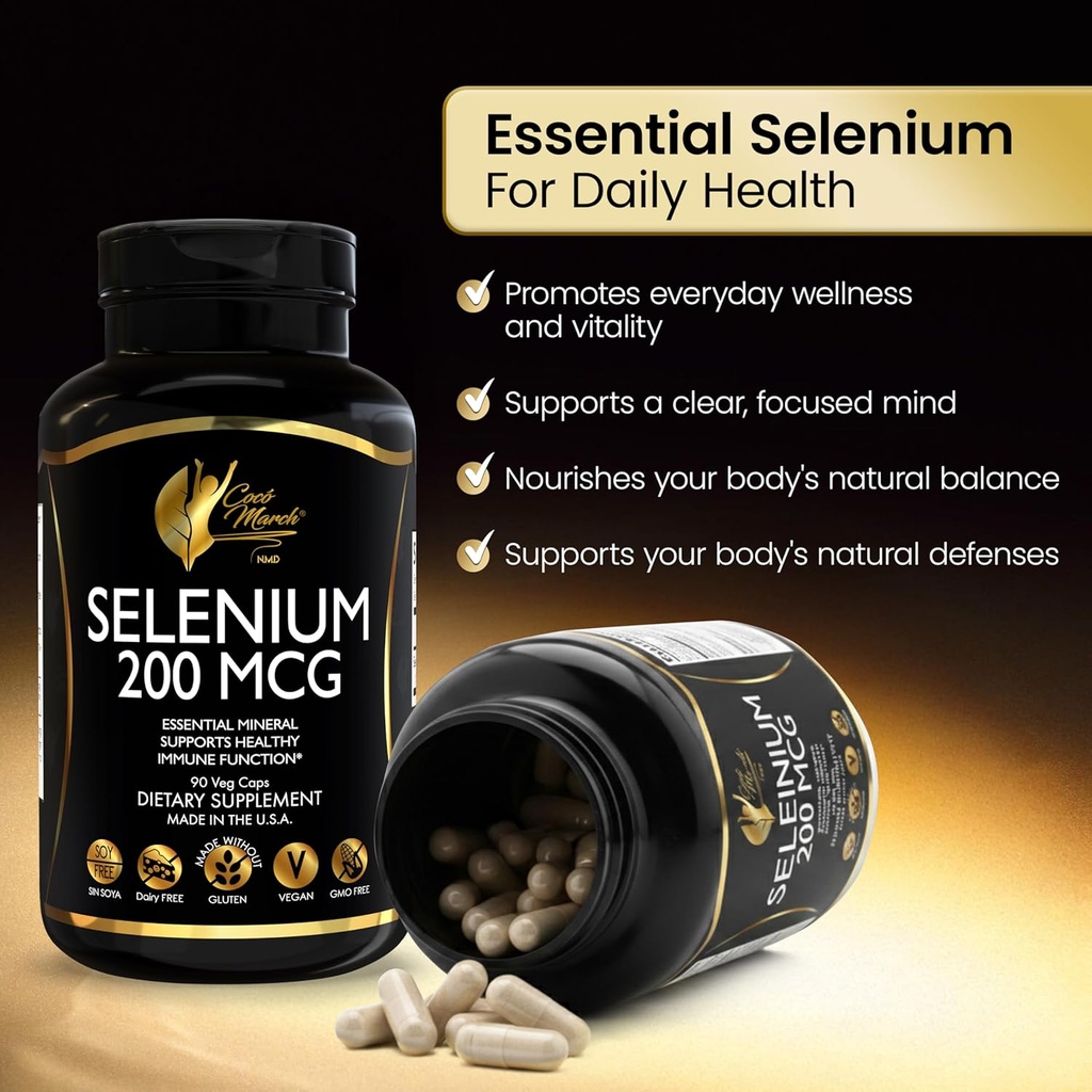 Cocó March N.M.D Selenium - Essential Mineral for Thyroid Health -200 mcg- 3 Month Supply -Gluten Free, Soy Free, Dairy Free, GMO Free, Vegan - 60 Capsules 3