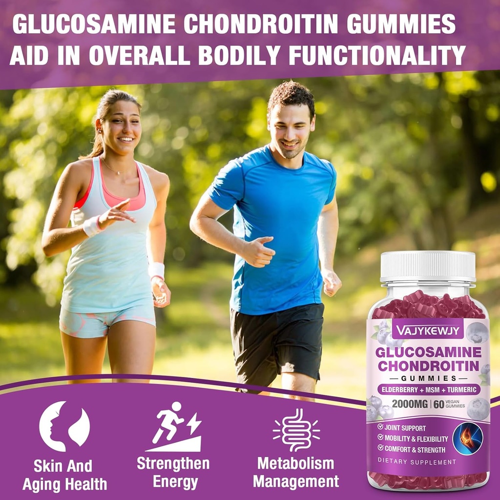 2 Packs 2000mg Glucosamine Chondroitin Gummies, Extra Strength Glucosamine with Chondroitin MSM & Turmeric, Joint Support Supplement, Antioxidant Immune Support - 120 Gummies 5