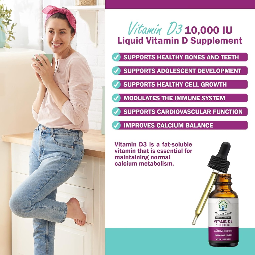 Vitamin D Liquid Drops for Adults: Vegan D3 10000 IU for Immune Support & Bone Strength Supplements, Non-GMO & Gluten Free Liquid Vitamin D for Women & Men, 30ml, 30 Servings 4