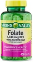 Generic Spring Valley Folate 1,333 mcg DFE, Folic Acid 800 mcg, 400 Tablets - Dietary Supplement, Women's Health Boost, Metabolism & Heart Support - Bundle with+ Sticker Dri Store 4