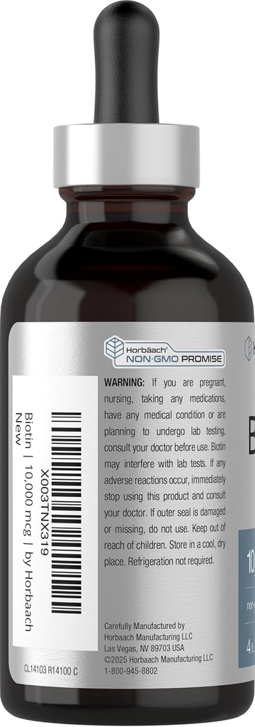 Horbäach Biotin Liquid Drops 10000mcg | 4 fl oz | Berry Flavor | Vegetarian, Non-GMO & Gluten Free Supplement 4