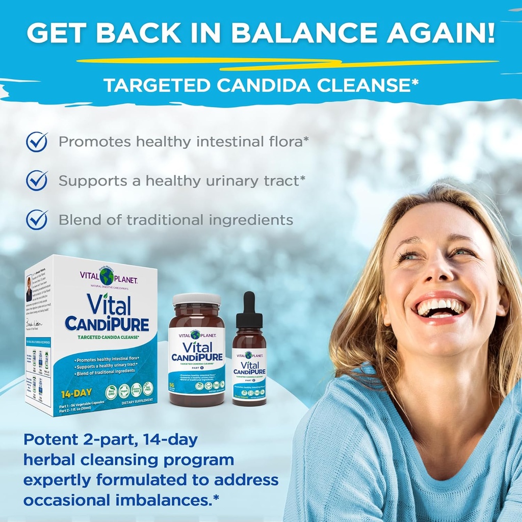 Vital Planet - Vital CandiPURE Intestinal Cleanse Formulated to Maintain a Healthy Intestinal Balance, 2-Part - 14 Day Kit, 56 Capsules, and 1fl oz Liquid Herbal Extract 5