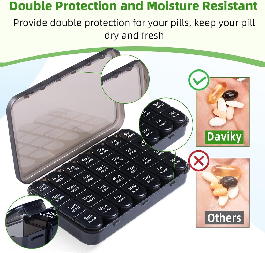 Daviky Weekly Pill Organizer 4 Times a Day, Medicine Pill Organizer Daily Pill Box Organizer, Large 7 Day Pill Case for Travel with 28 Compartment to Hold Medication, Vitamin and Supplement 5