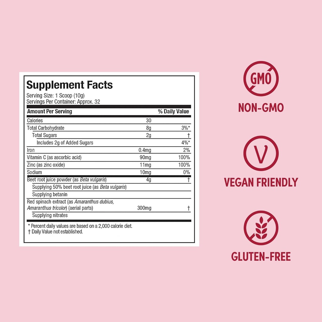 Purely Inspired Healthy Beets Superfood Powder, Unflavored - Super Beet Root Powder with Red Spinach Extract, Vitamin C & Zinc for Immune Support - Supports Nitric Oxide Production for Men & Women 5