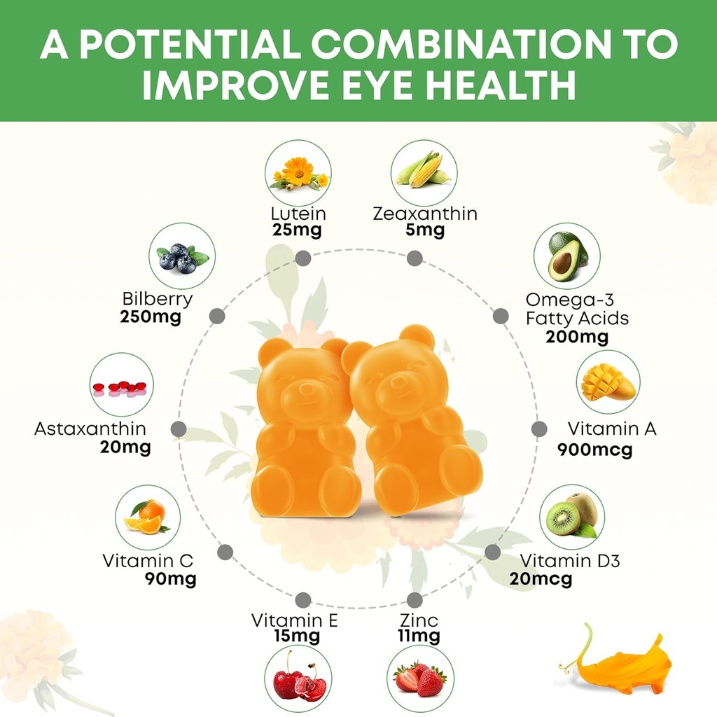 2 Pack Lutein Gummies 25mg, Sugar Free Lutein Zeaxanthin Supplements Gummies, Eye Health Supplement for Adults, Eye Vitamins Lutein for Vision and Blue Light Protection, Mango Flavor, 120 Count 5