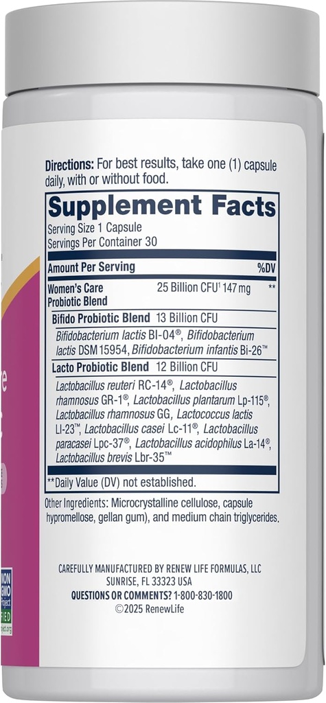 Renew Life Women's Probiotic Capsules, Supports pH Balance for Women, Vaginal, Urinary, Digestive and Immune Health, L. Rhamnosus GG, Dairy, Soy and Gluten-Free, 25 Billion CFU - 30 Ct 3