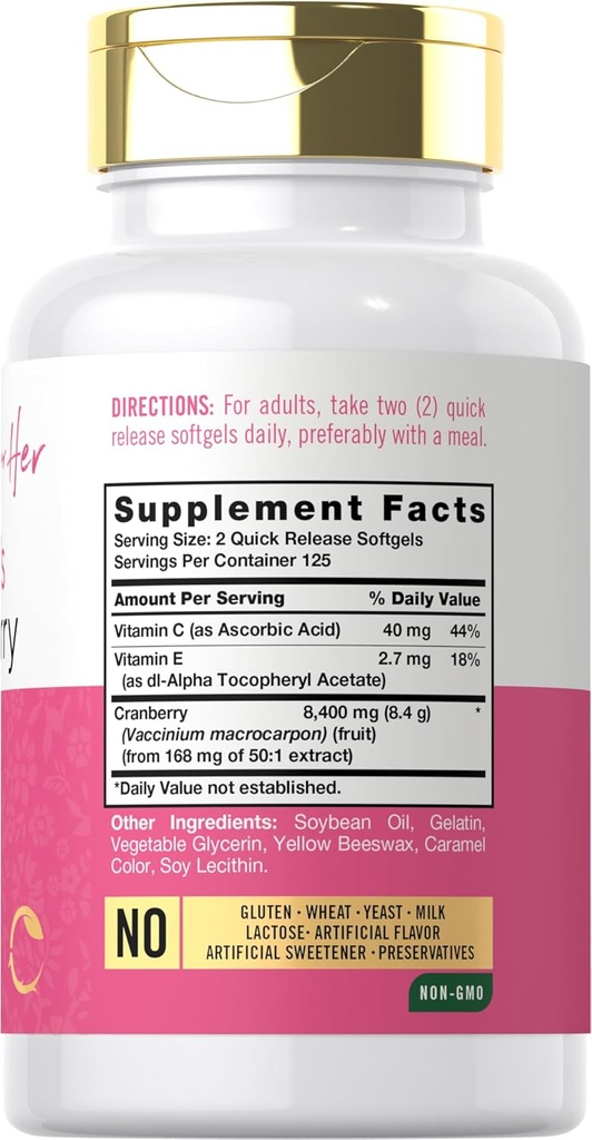 Carlyle Cranberry Pills for Women | 250 Softgels | Concentrated Extract Supplement with Vitamin C and E | Non-GMO, Gluten Free | for Her 3