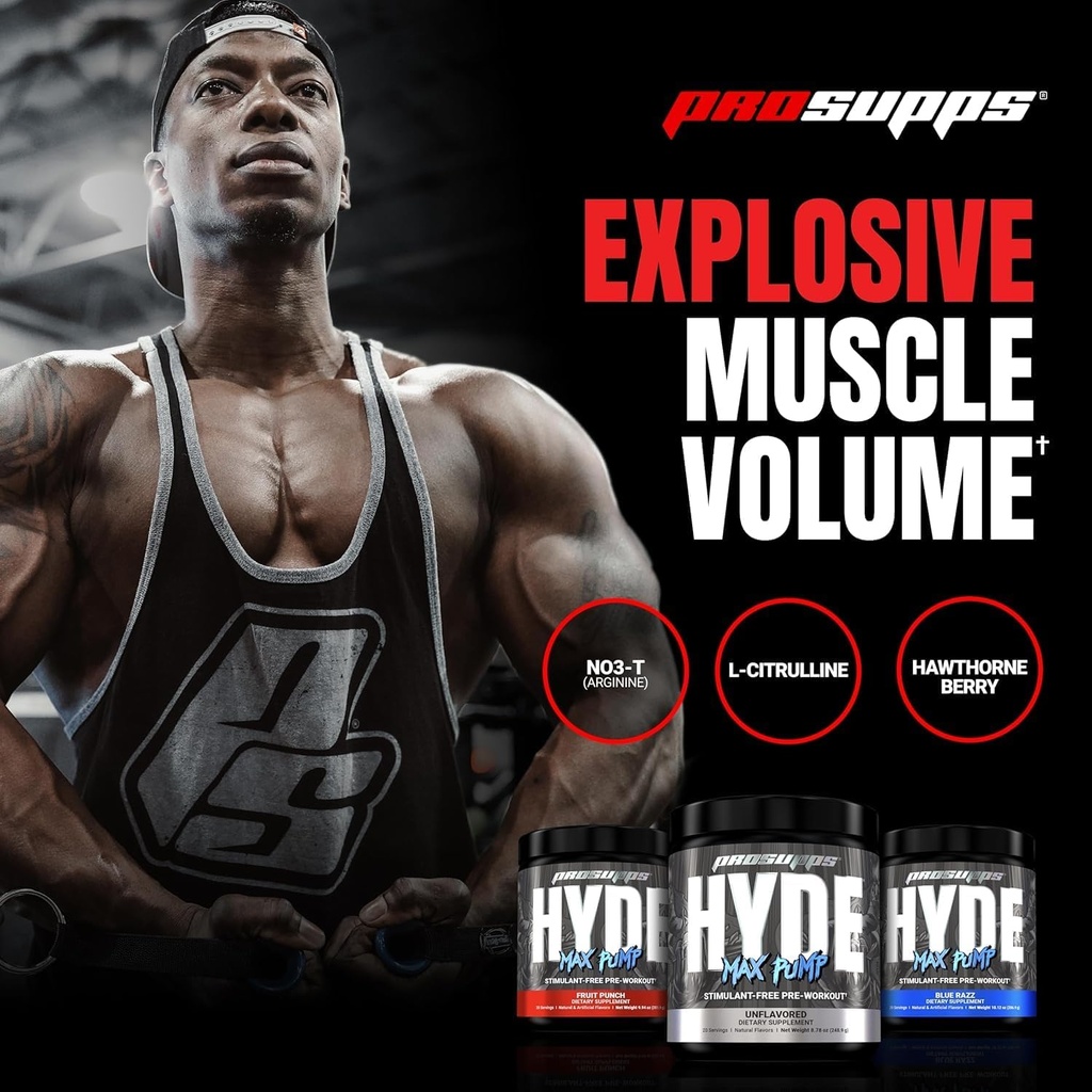 PROSUPPS Hyde Max Pump Stimulant-Free Pre-Workout, Unflavored and Creatine 300 Bundle 6
