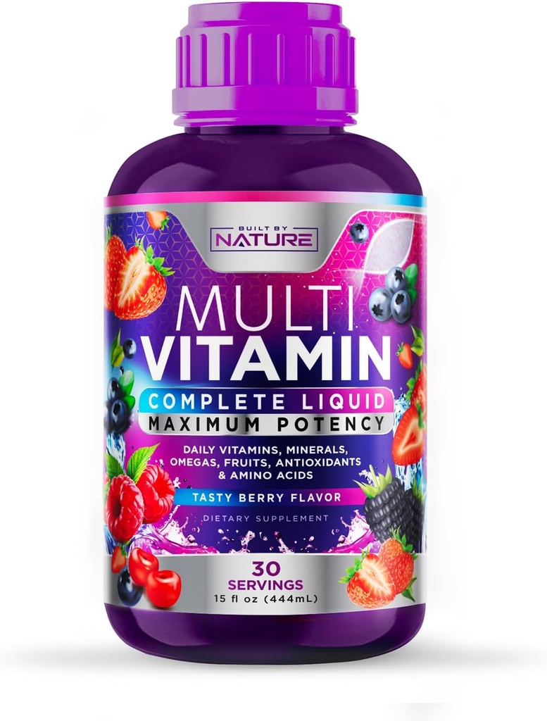 Liquid Multivitamin for Women, Men, and Kids - Liquid Vitamins Supplement for Adults - Natural Multimineral - Vegan, Non-GMO, Gluten Free, Sugar Free – Delicious Berry Flavor - 15 Fl Oz, 30 Servings 2