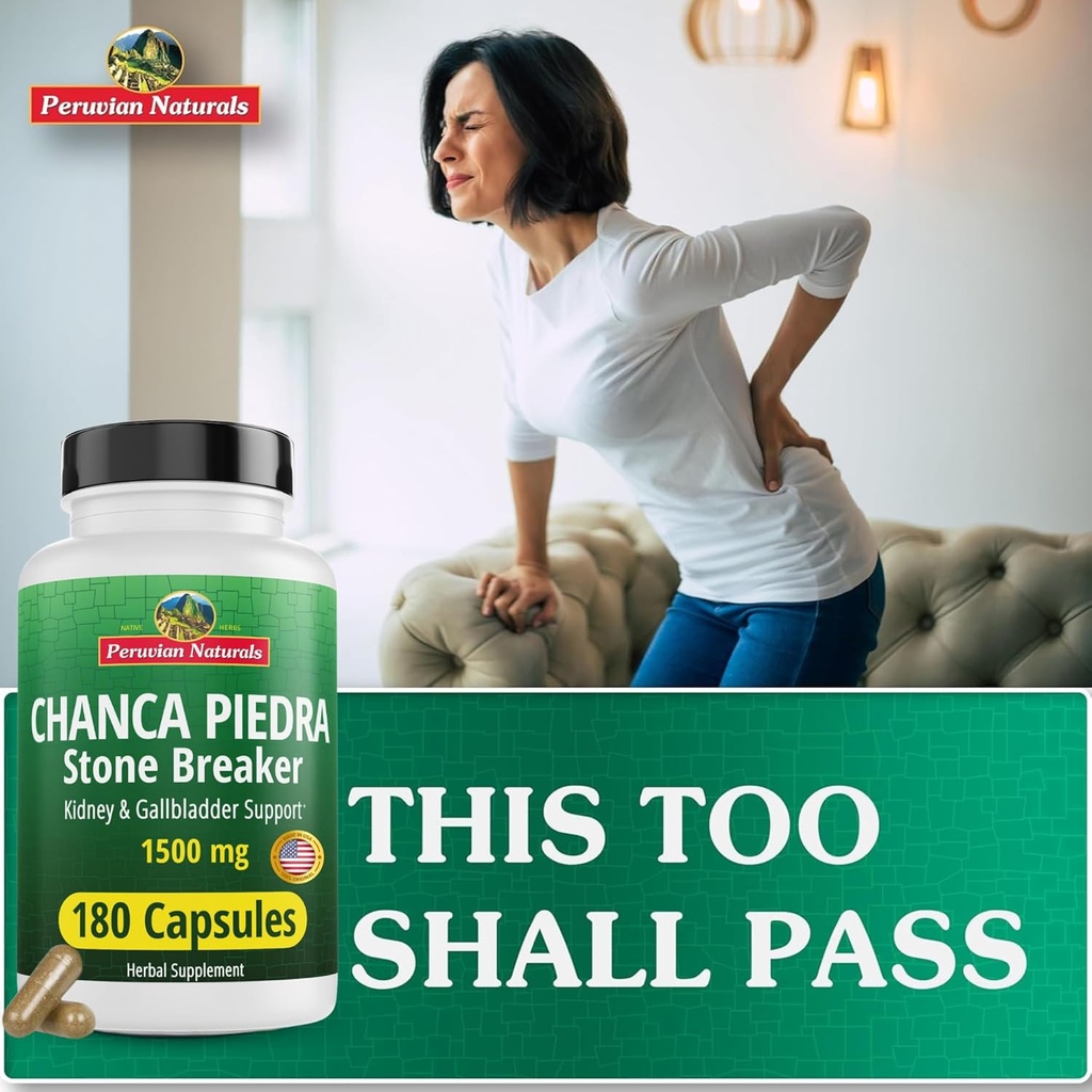 Peruvian Naturals Chanca Piedra Stone Breaker 180 Capsules - Kidney Stone Dissolver & Gallbladder - 1500mg per Serving - Chancapiedra Stonebreaker for Bladder Cleanse & Urinary Tract - Vegan, Non GMO 4