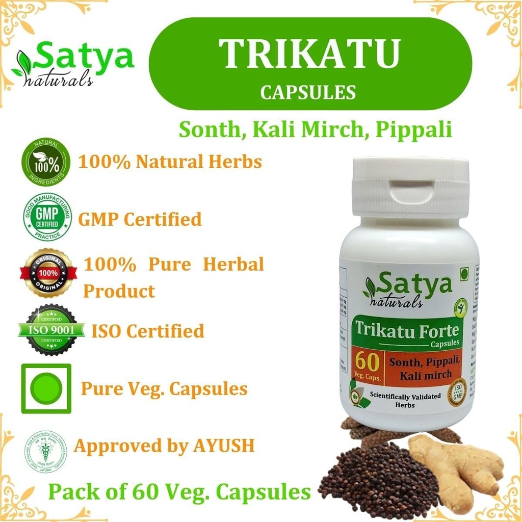 Trikatu Forte Capsules 500 mg. 60 Veg. Capsule | Trikatu (Pippali, Kali Mirch, Sonth) Extract Capsules for Men and Women | Ayurvedic Herbal Supplement/Remedies | 10:1 Forte (1 Bottle of 60 Capsules) 6