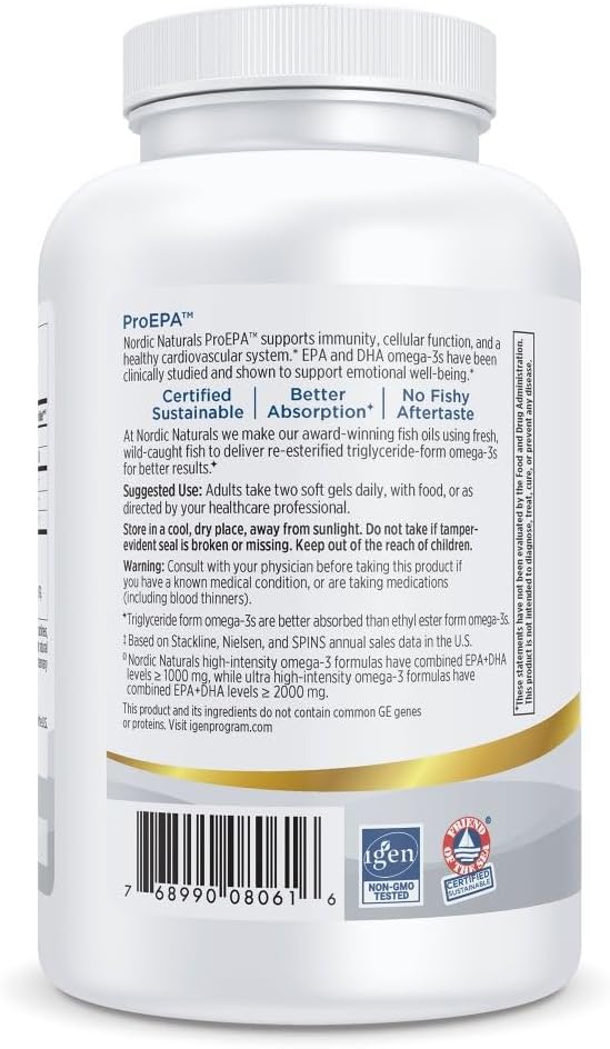 Nordic Naturals ProEPA, Lemon - 180 Soft Gels - 1210 mg Omega-3 - High-Intensity EPA Formula for Healthy Mood, Heart Health & Cellular Function - Non-GMO - 90 Servings 4