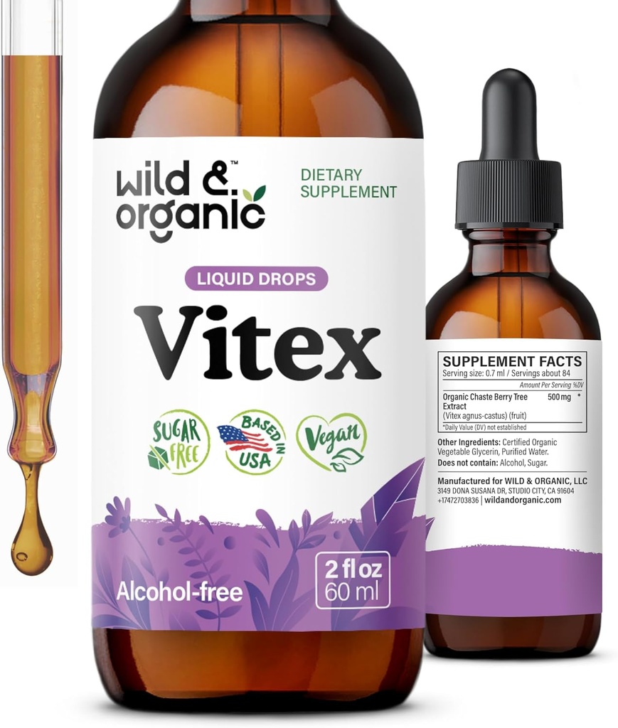 Wild & Organic Vitex Tincture - Vitex Chasteberry Supplement for Women - Liquid Chaste Tree Berry Extract for Good Mood - Vegan, Sugar & Alcohol-Free Herb Drops - 4 fl oz 2